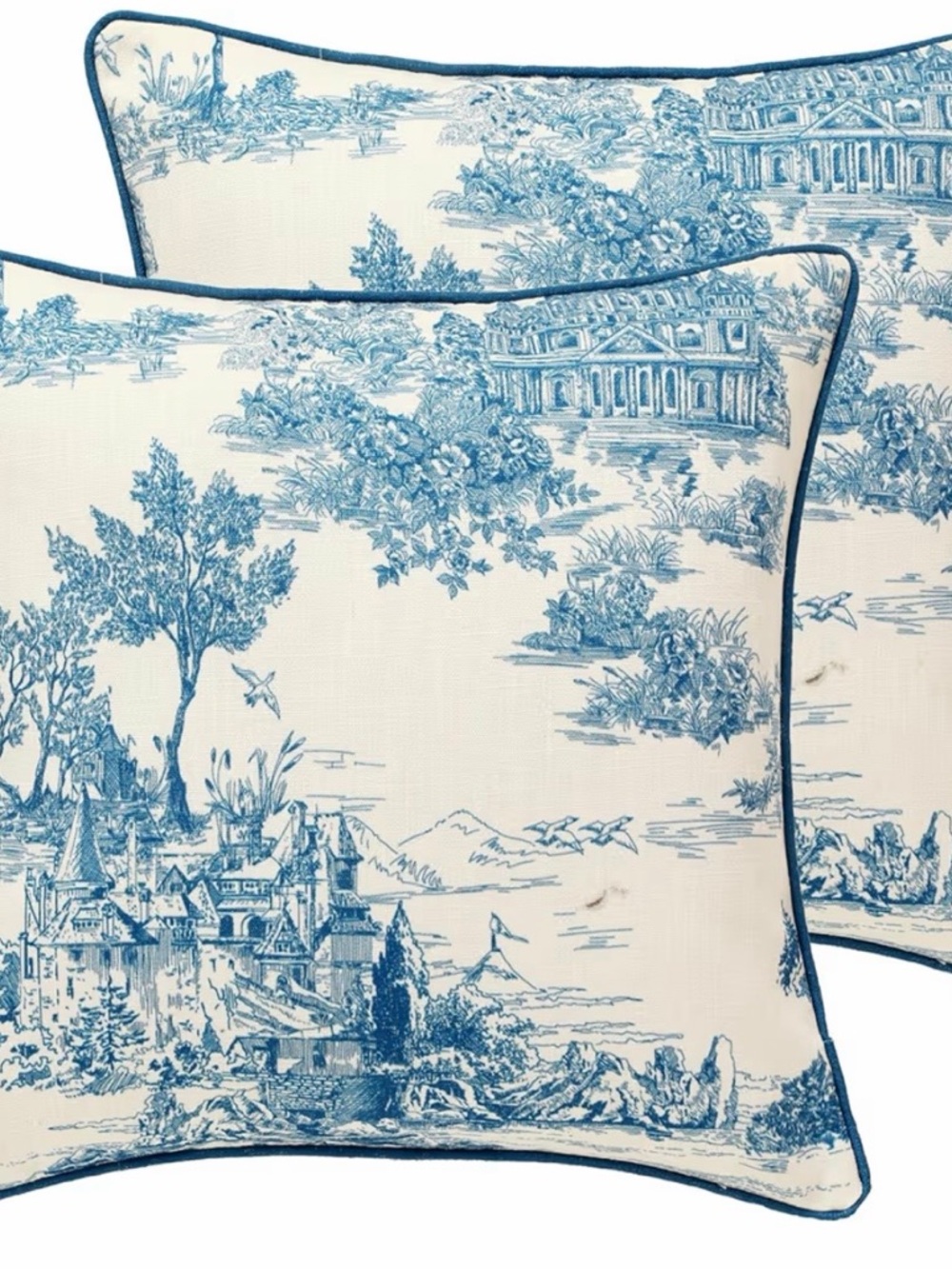 Blue Toile Decorative Throw Pillow Cover Pair